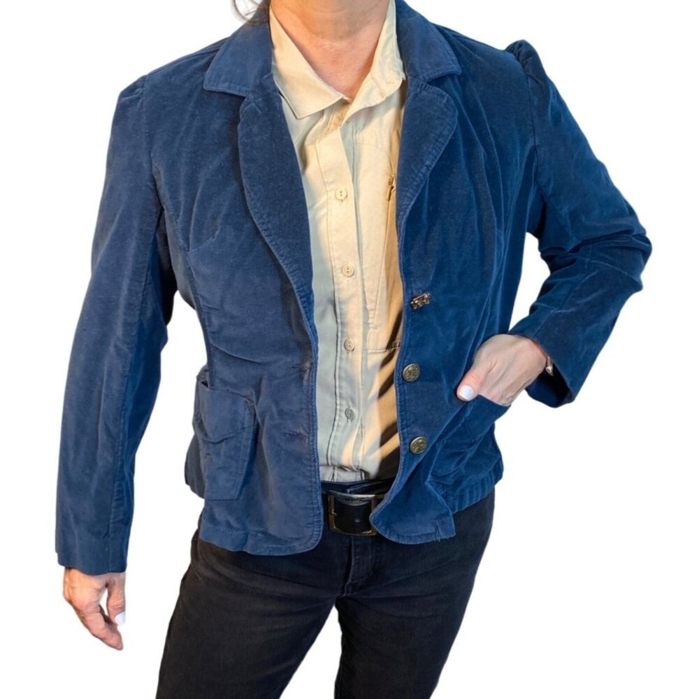 Levis Signature Womens Dark Teal Velvet Blazer Jacket Size Large Stretch pockets